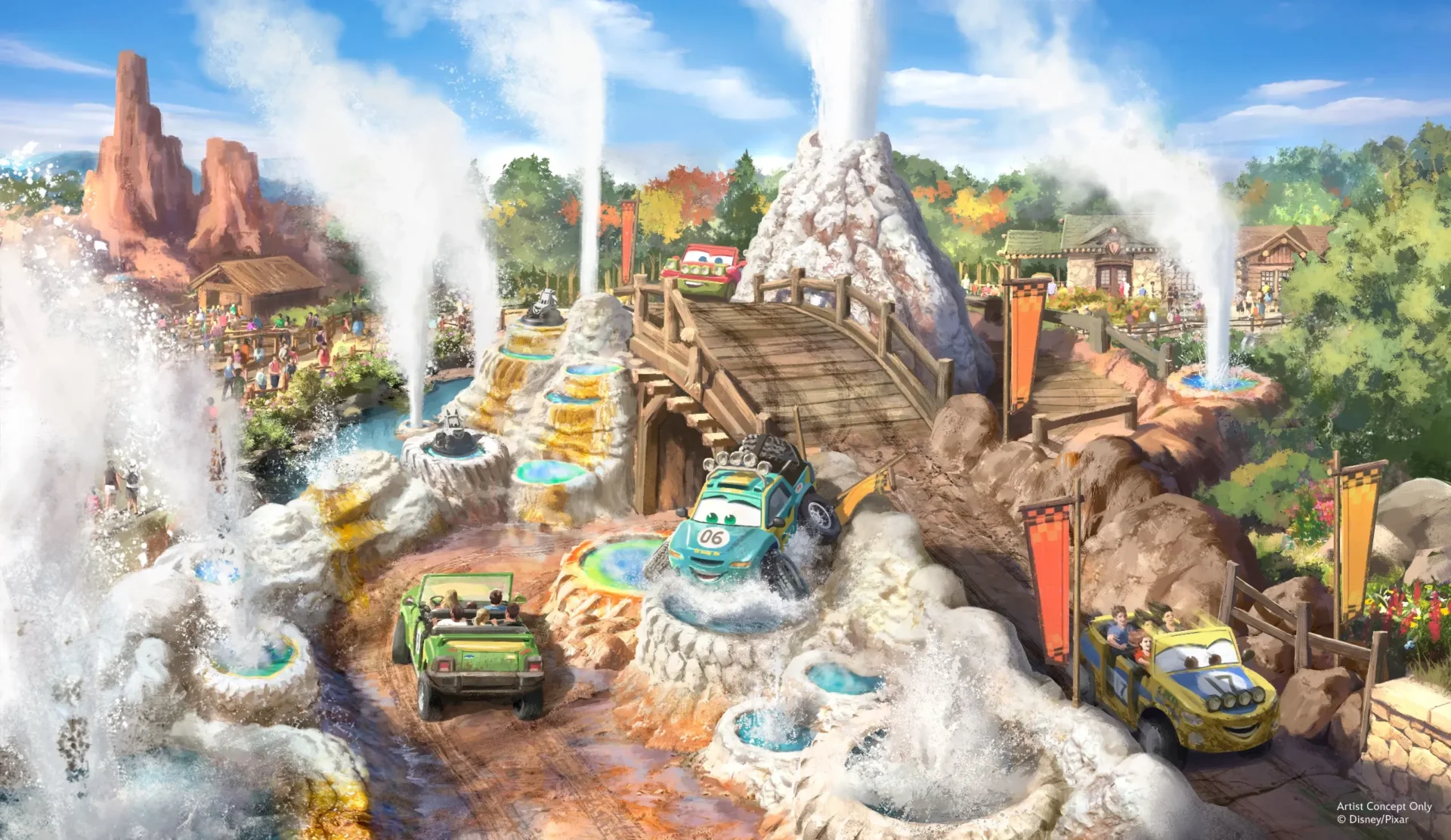 Arte conceptual de Cars Ridge Run Rally en Piston Peak, la tierra de Cars en Magic Kingdom