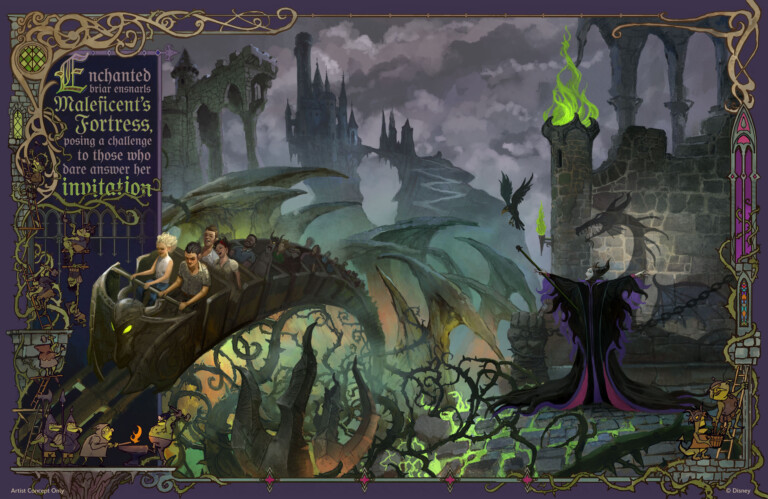 Arte conceptual de la montaña rusa de Maléfica en Villains Land