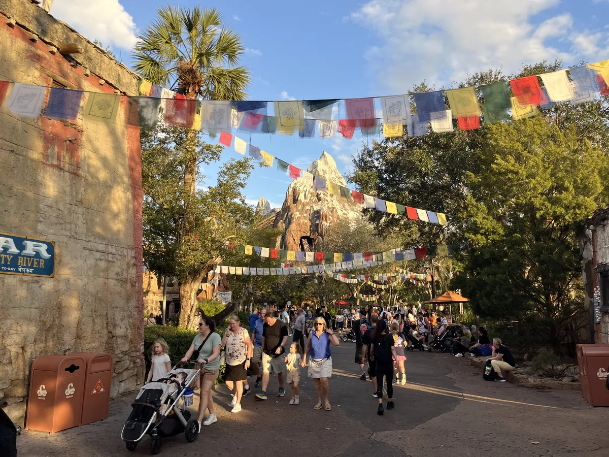 Calle de Asia con banderines en Animal Kingdom, Walt Disney World